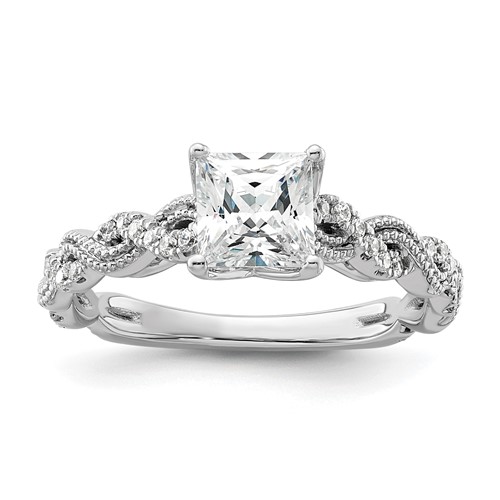 14K White Gold 0.20 Carat Lab Grown Diamond VS SI+ G+ 1 Carat Center Princess Semi Mount Engagement Ring