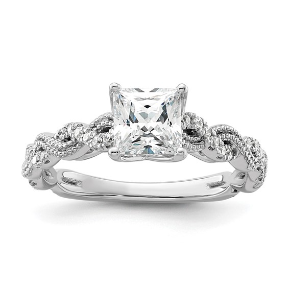 14k White Gold 1/5 carat Lab Grown Diamond VS/SI+ G+ 1 carat Center Princess Semi Mount Engagement Ring