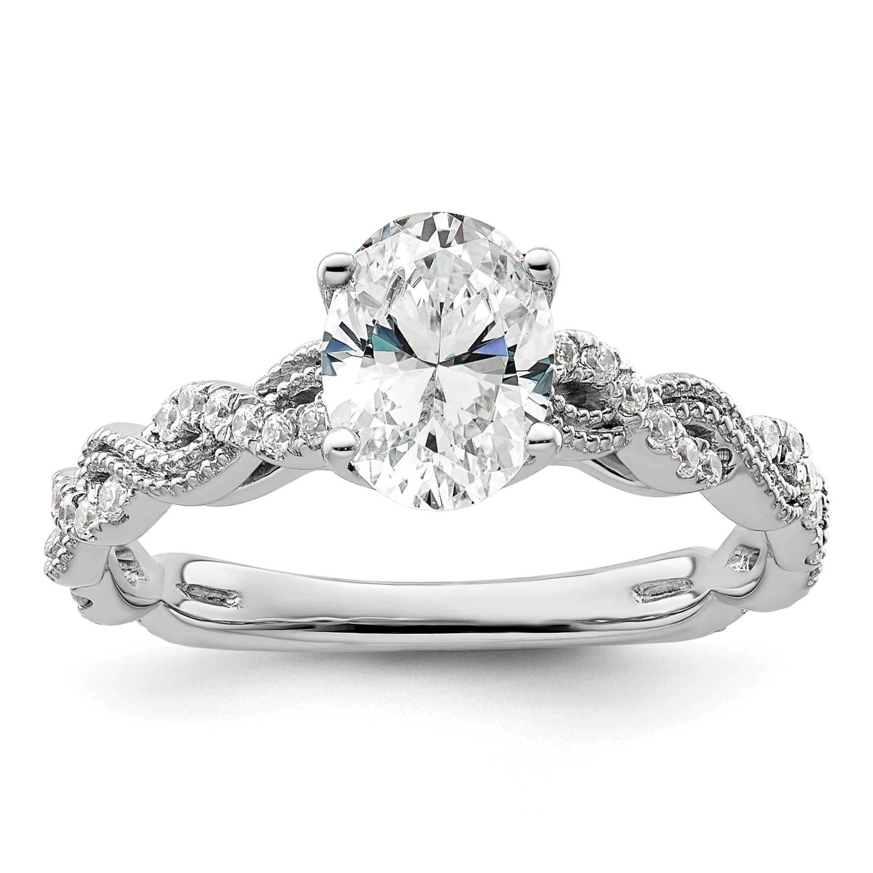14k White Gold 1/5 carat Lab Grown Diamond VS/SI+ G+ 1 carat Center Oval Semi Mount Engagement Ring (RM9095E-100-7WLG)