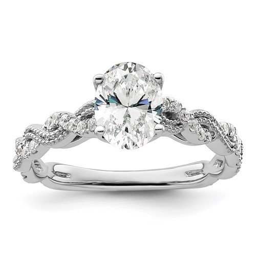 14K White Gold 0.20 Carat Lab Grown Diamond VS SI+ G+ 1 Carat Center Oval Semi Mount Engagement Ring