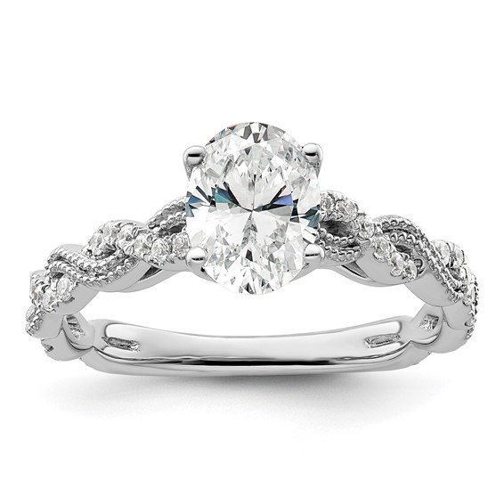 14k White Gold 1/5 carat Lab Grown Diamond VS/SI+ G+ 1 carat Center Oval Semi Mount Engagement Ring