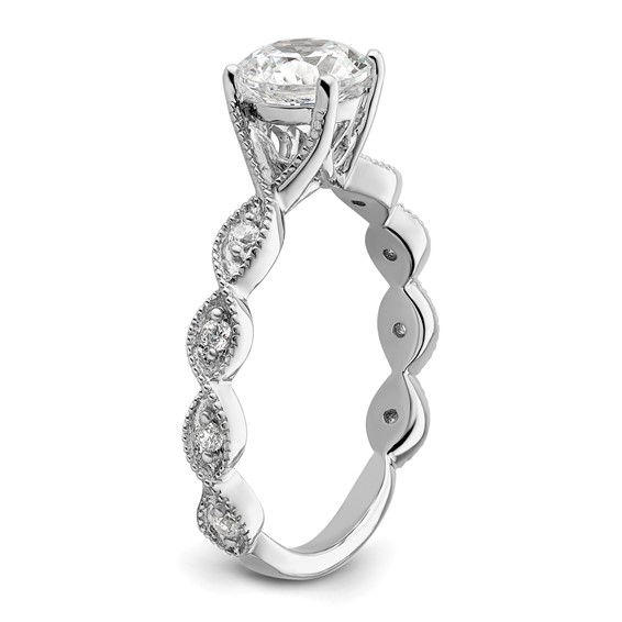 14k White Gold 1/8 carat Lab Grown Diamond VS/SI+ G+ 1 carat Center Round Semi Mount Engagement Ring