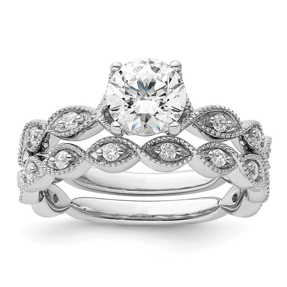 14k White Gold 1/8 carat Lab Grown Diamond VS/SI+ G+ 1 carat Center Round Semi Mount Engagement Ring