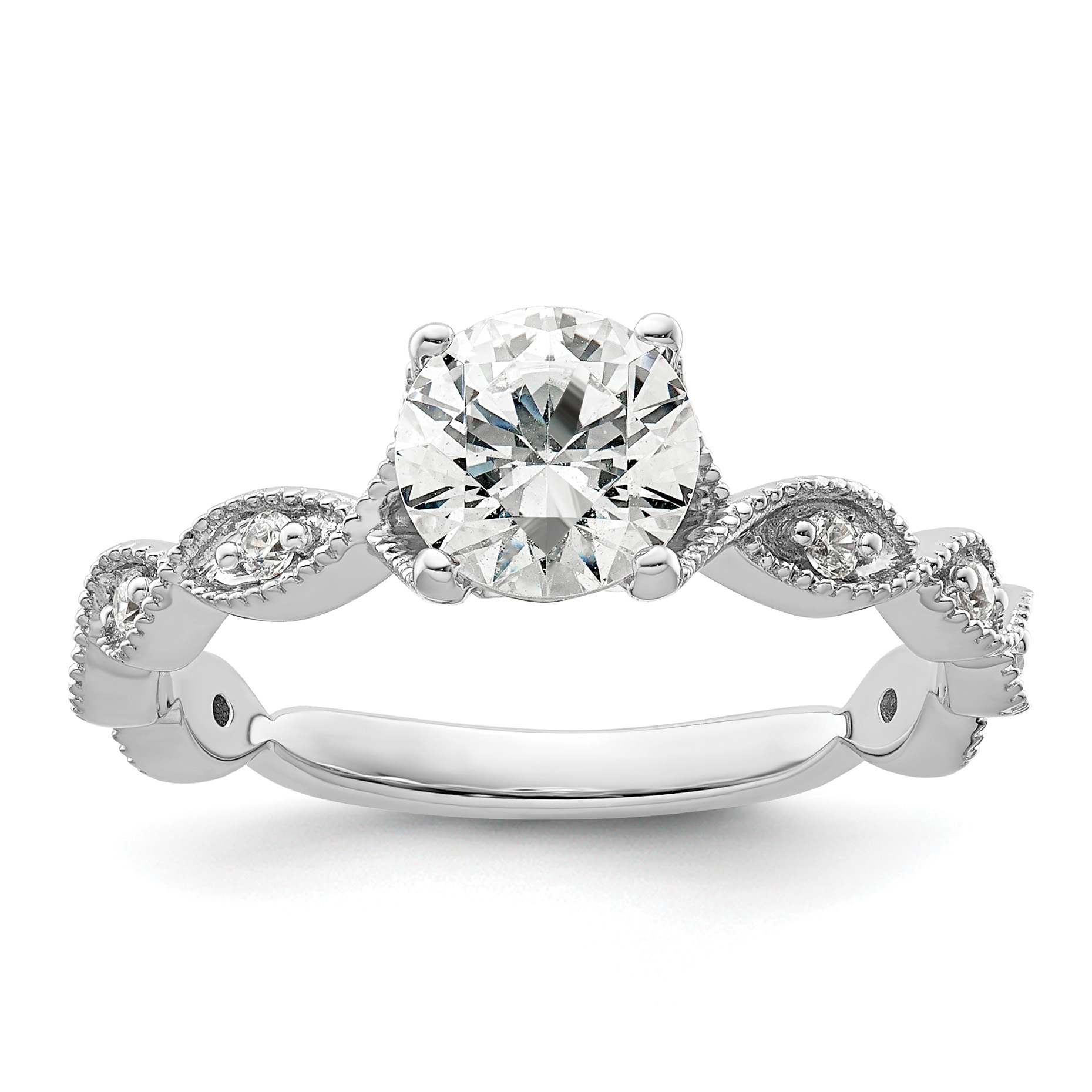 14k White Gold 1/8 carat Lab Grown Diamond VS/SI+ G+ 1 carat Center Round Semi Mount Engagement Ring (RM9096E-100-7WLG)