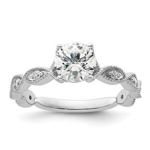 14K White Gold 0.12 Carat Lab Grown Diamond VS SI+ G+ 1 Carat Center Round Semi Mount Engagement Ring