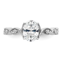 14K White Gold 0.12 Carat Lab Grown Diamond VS SI+ G+ 1 Carat Center Oval Semi Mount Engagement Ring view 4
