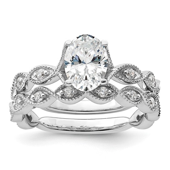 14k White Gold 1/8 carat Lab Grown Diamond VS/SI+ G+ 1 carat Center Oval Semi Mount Engagement Ring