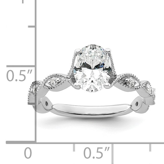 14k White Gold 1/8 carat Lab Grown Diamond VS/SI+ G+ 1 carat Center Oval Semi Mount Engagement Ring