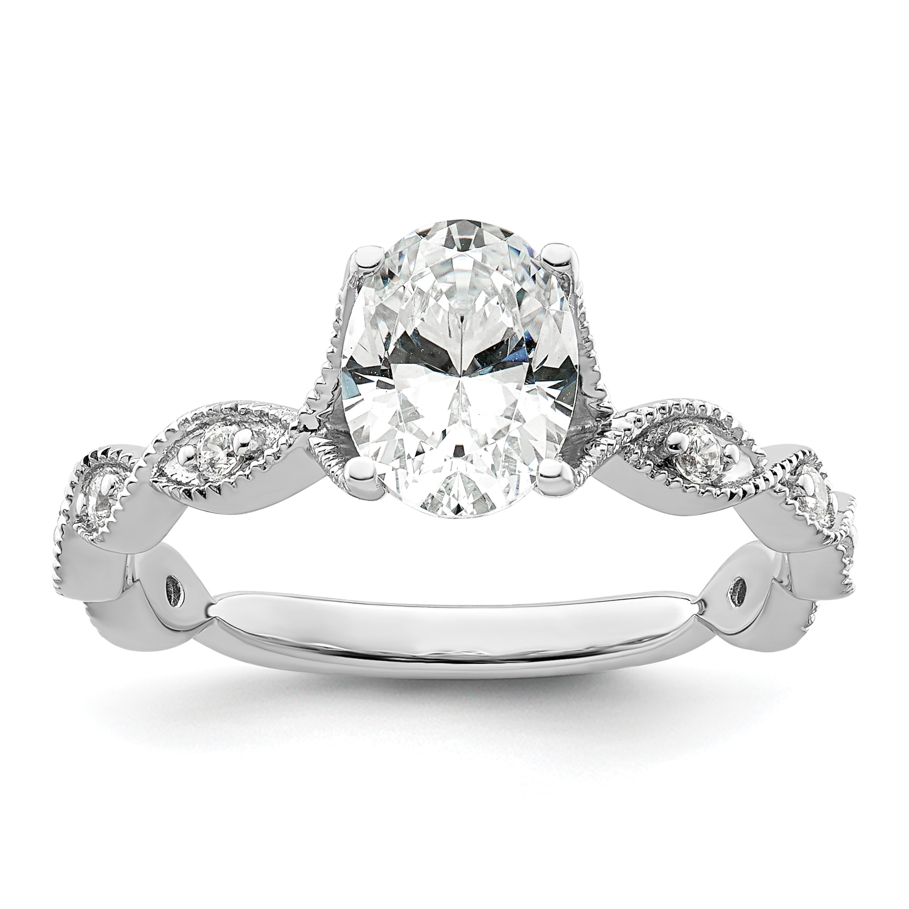 14k White Gold 1/8 carat Lab Grown Diamond VS/SI+ G+ 1 carat Center Oval Semi Mount Engagement Ring (RM9097E-100-7WLG)