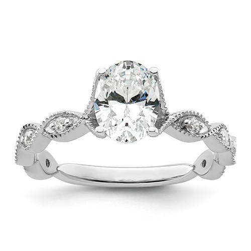 14K White Gold 0.12 Carat Lab Grown Diamond VS SI+ G+ 1 Carat Center Oval Semi Mount Engagement Ring