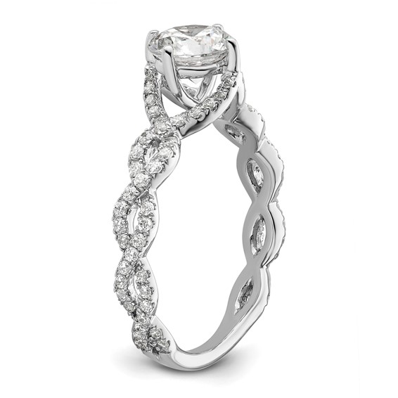 14k White Gold 1/2 carat Lab Grown Diamond VS/SI+ G+ 1 carat Center Round Semi Mount Engagement Ring