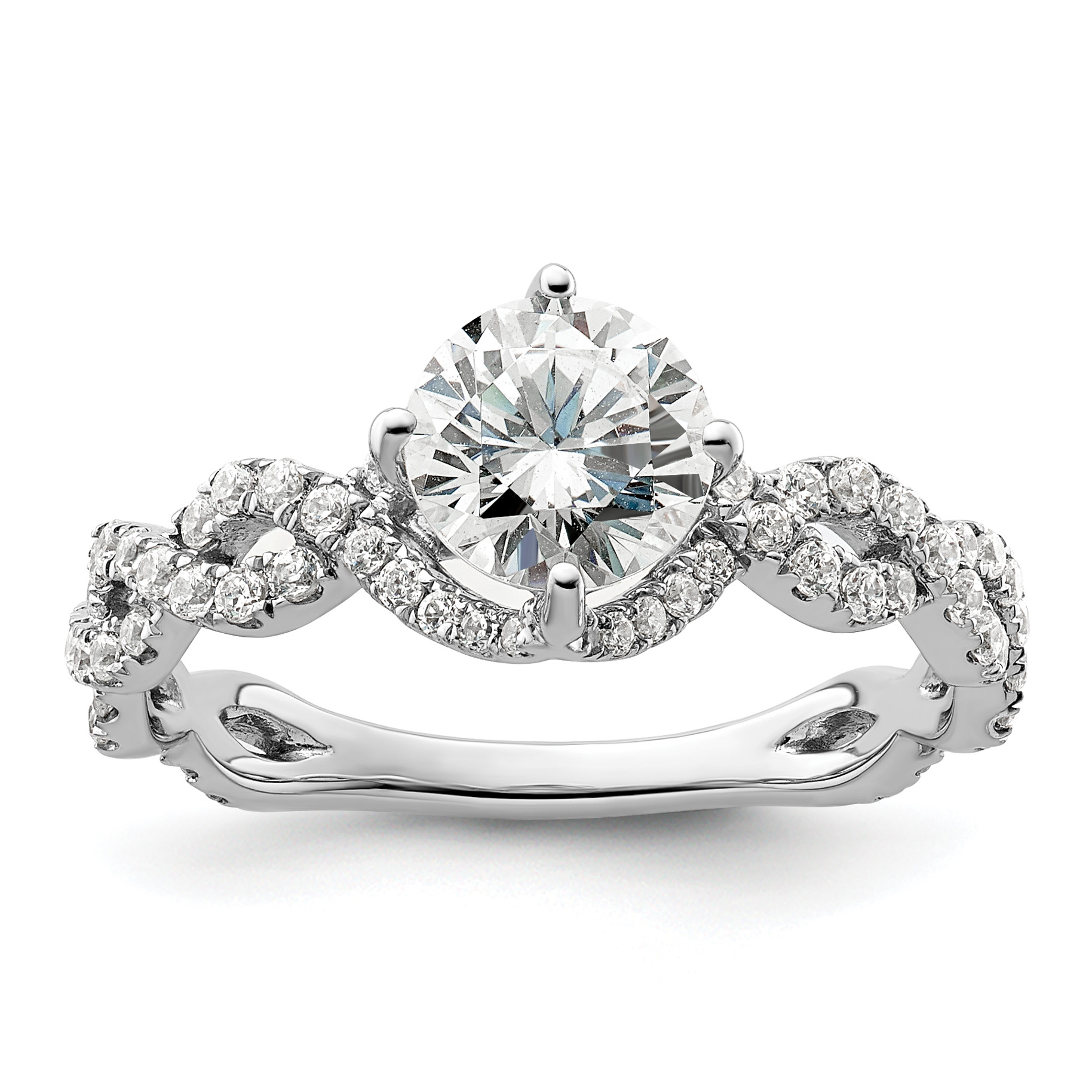 14k White Gold 1/2 carat Lab Grown Diamond VS/SI+ G+ 1 carat Center Round Semi Mount Engagement Ring (RM9099E-100-7WLG)