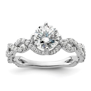 14k White Gold 1/2 carat Lab Grown Diamond VS/SI+ G+ 1 carat Center Round Semi Mount Engagement Ring