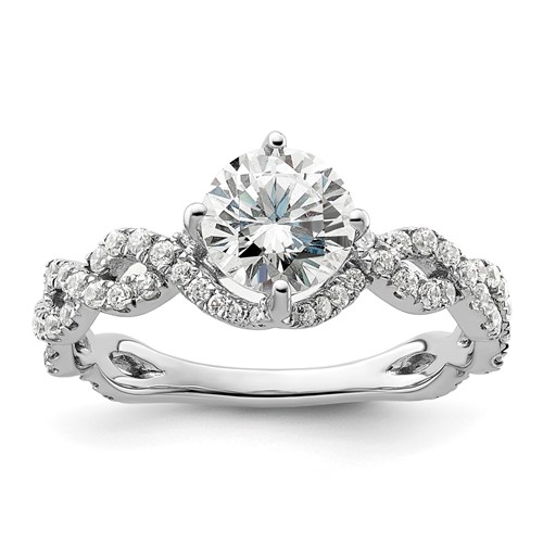 14K White Gold 0.50 Carat Lab Grown Diamond VS SI+ G+ 1 Carat Center Round Semi Mount Engagement Ring