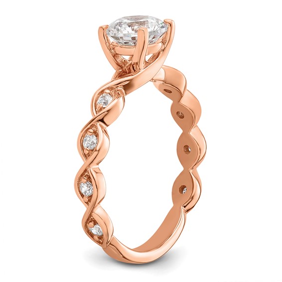 14k Rose Gold 1/6 carat Lab Grown Diamond VS/SI+ G+ 1 carat Center Round Semi Mount Engagement Ring