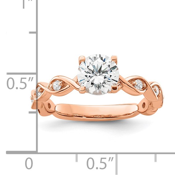 14k Rose Gold 1/6 carat Lab Grown Diamond VS/SI+ G+ 1 carat Center Round Semi Mount Engagement Ring
