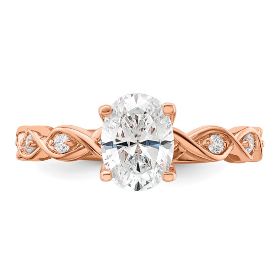 14k Rose Gold 1/6 carat Lab Grown Diamond VS/SI+ G+ 1 carat Center Oval Semi Mount Engagement Ring
