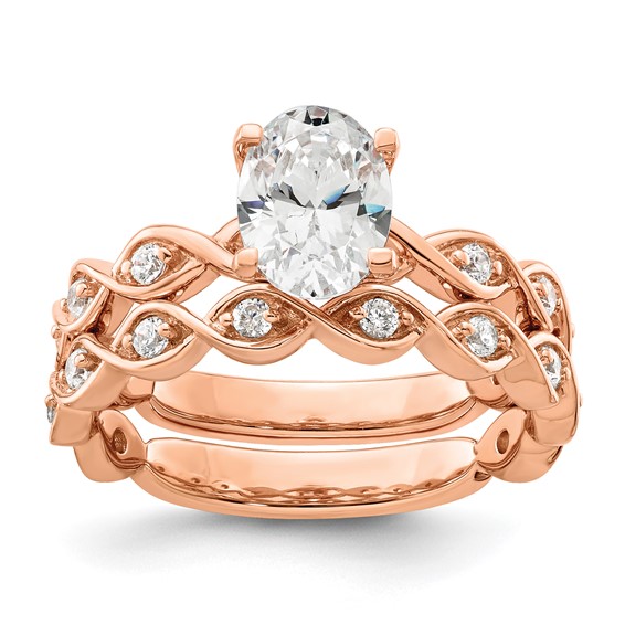 14k Rose Gold 1/6 carat Lab Grown Diamond VS/SI+ G+ 1 carat Center Oval Semi Mount Engagement Ring