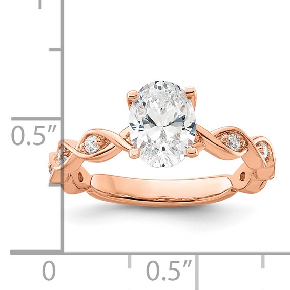 14k Rose Gold 1/6 carat Lab Grown Diamond VS/SI+ G+ 1 carat Center Oval Semi Mount Engagement Ring