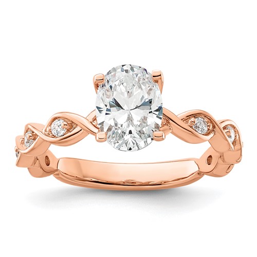 14K Rose Gold 0.17 Carat Lab Grown Diamond VS SI+ G+ 1 Carat Center Oval Semi Mount Engagement Ring