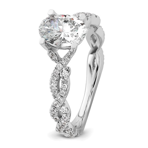 14k White Gold Semi-Mount Diamond Oval Center Twist Engagement Ring