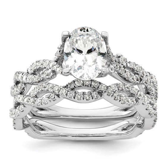 14k White Gold Semi-Mount Diamond Oval Center Twist Engagement Ring