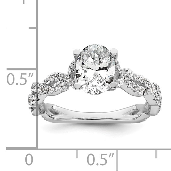 14k White Gold Semi-Mount Diamond Oval Center Twist Engagement Ring