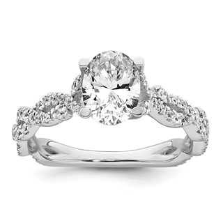 14k White Gold Semi-Mount Diamond Oval Center Twist Engagement Ring