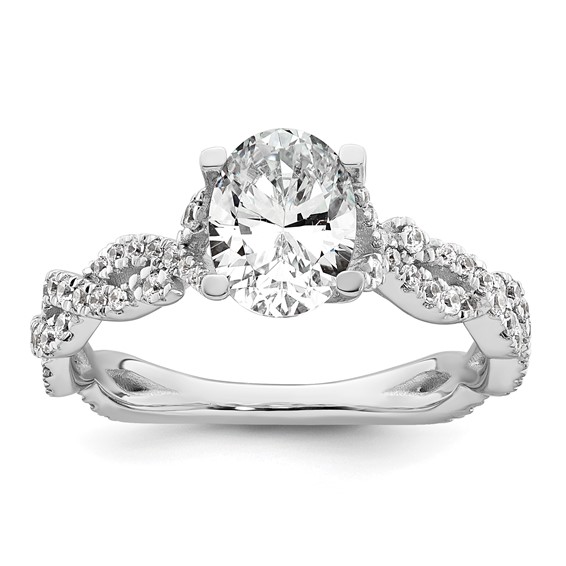 14k White Gold Semi-Mount Diamond Oval Center Twist Engagement Ring