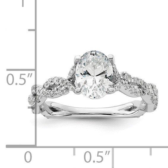 14k White Gold 3/8 carat Lab Grown Diamond VS/SI+ G+ 1 carat Center Oval Semi Mount Engagement Ring