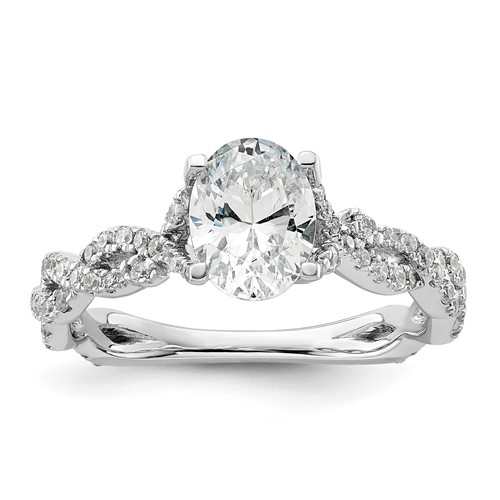 14K White Gold 0.38 Carat Lab Grown Diamond VS SI+ G+ 1 Carat Center Oval Semi Mount Engagement Ring