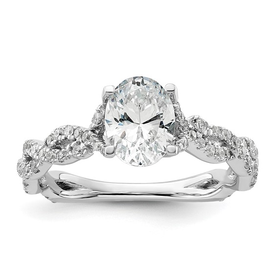 14k White Gold 3/8 carat Lab Grown Diamond VS/SI+ G+ 1 carat Center Oval Semi Mount Engagement Ring