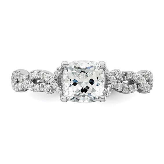 14k White Gold Semi-Mount Diamond Cushion Center Twist Engagement Ring