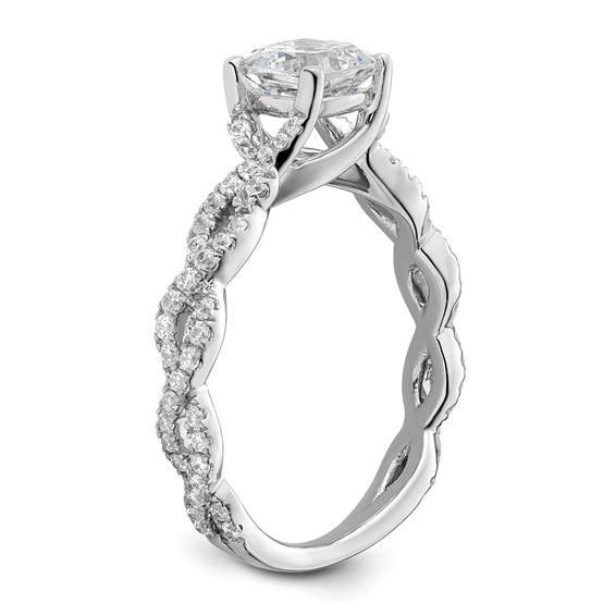 14k White Gold Semi-Mount Diamond Cushion Center Twist Engagement Ring