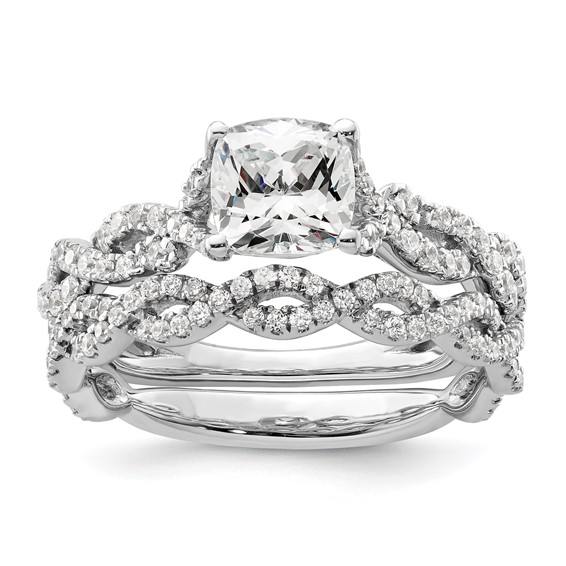 14k White Gold Semi-Mount Diamond Cushion Center Twist Engagement Ring