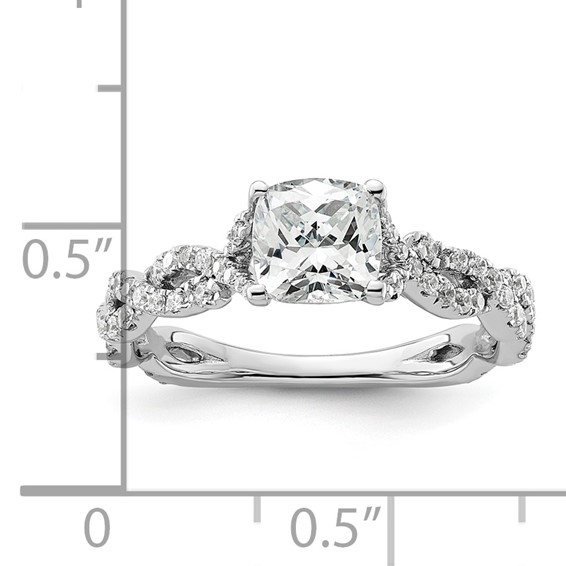 14k White Gold 3/8 carat Lab Grown Diamond VS/SI+ G+ 1 carat Center Cushion Semi Mount Engagement Ring