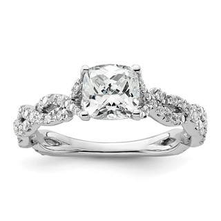 14k White Gold 3/8 carat Lab Grown Diamond VS/SI+ G+ 1 carat Center Cushion Semi Mount Engagement Ring