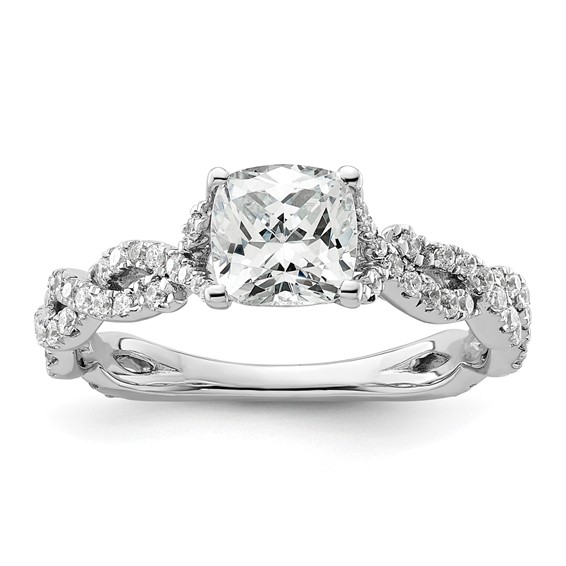 14k White Gold Semi-Mount Diamond Cushion Center Twist Engagement Ring