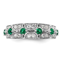 14K White Gold 0.50 Carat Lab Grown Diamond VS SI+ G+ and Lab Created Emerald Complete Ring view 4