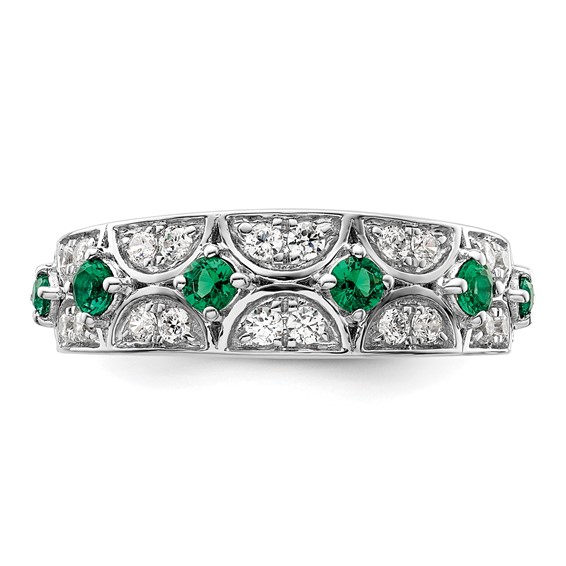 14k White Gold 1/2 carat Lab Grown Diamond VS/SI+ G+ and Lab Created Emerald Complete Ring