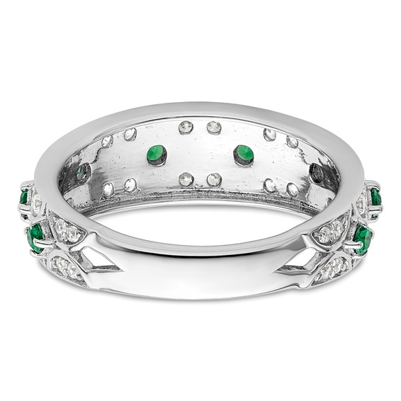 14k White Gold 1/2 carat Lab Grown Diamond VS/SI+ G+ and Lab Created Emerald Complete Ring