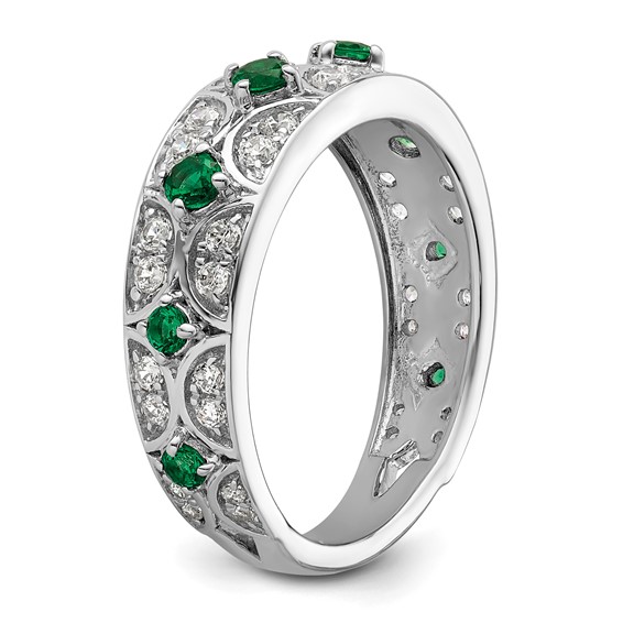 14k White Gold 1/2 carat Lab Grown Diamond VS/SI+ G+ and Lab Created Emerald Complete Ring