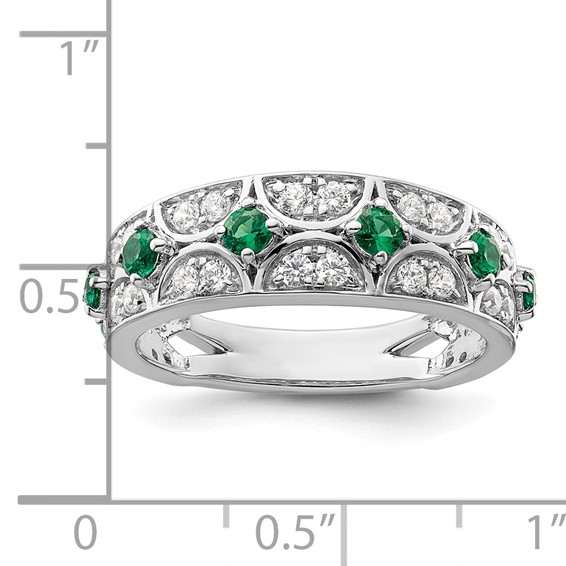 14k White Gold 1/2 carat Lab Grown Diamond VS/SI+ G+ and Lab Created Emerald Complete Ring