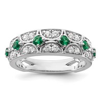 14K White Gold 0.50 Carat Lab Grown Diamond VS SI+ G+ and Lab Created Emerald Complete Ring view 1