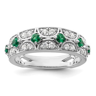14k White Gold 1/2 carat Lab Grown Diamond VS/SI+ G+ and Lab Created Emerald Complete Ring