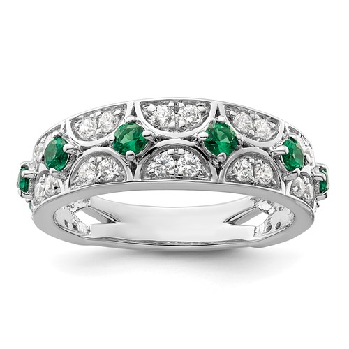 14K White Gold 0.50 Carat Lab Grown Diamond VS SI+ G+ and Lab Created Emerald Complete Ring