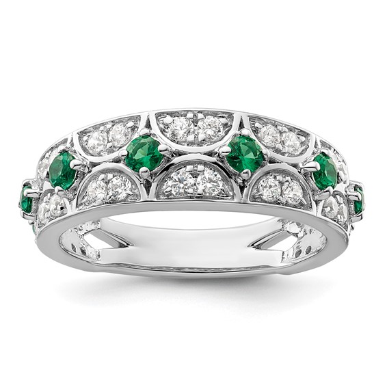 14k White Gold 1/2 carat Lab Grown Diamond VS/SI+ G+ and Lab Created Emerald Complete Ring