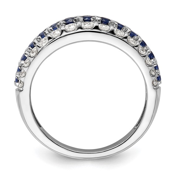14k White Gold 7/8 carat Lab Grown Diamond VS/SI+ G+ and Lab Created Blue Sapphire Complete Fashion Ring