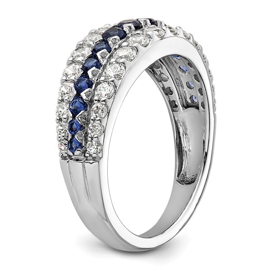 14k White Gold 7/8 carat Lab Grown Diamond VS/SI+ G+ and Lab Created Blue Sapphire Complete Fashion Ring