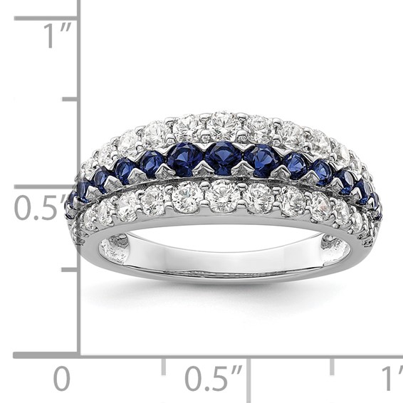14k White Gold 7/8 carat Lab Grown Diamond VS/SI+ G+ and Lab Created Blue Sapphire Complete Fashion Ring